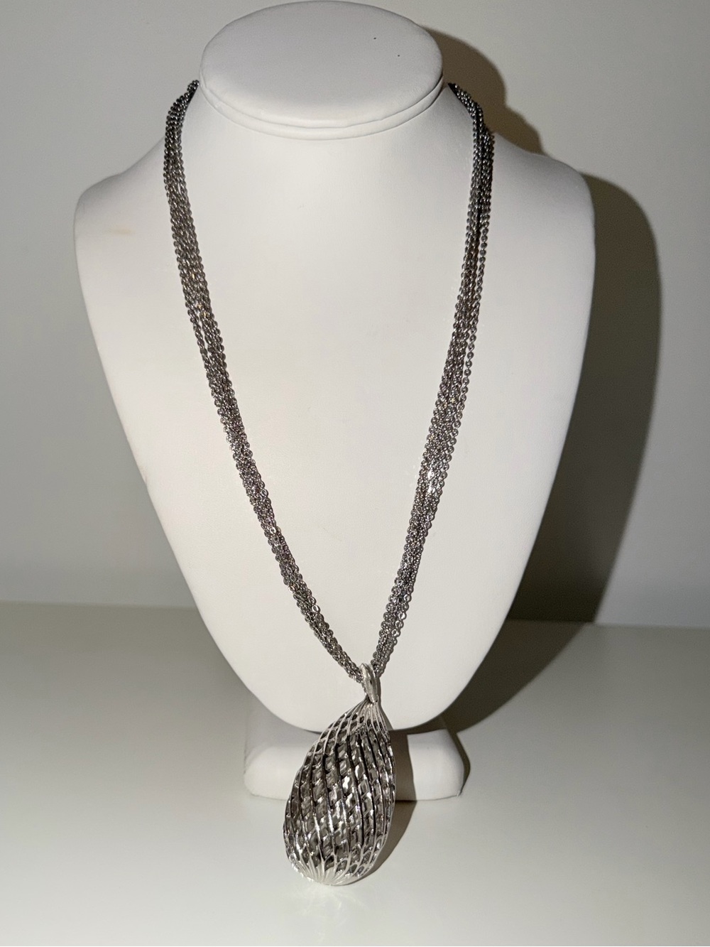 Vintage Signed Trifari Silver-Tone 6 Strand Chain Necklace with Cage Pendant